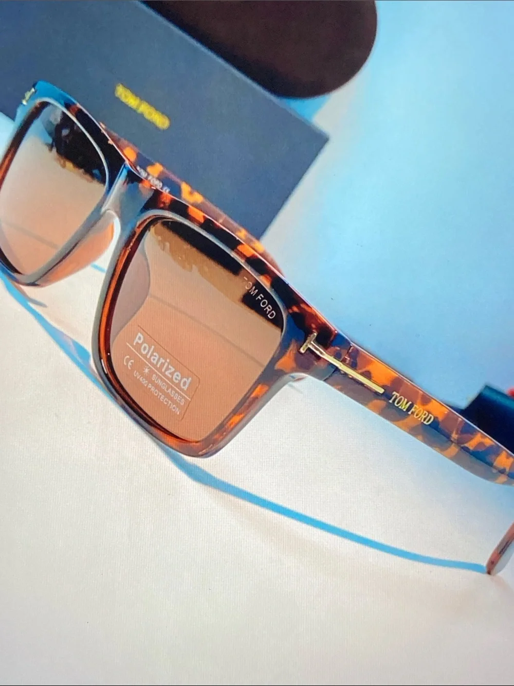 Tom Ford Tortoiseshell Square Sunglasses with Amber Polarized Lenses